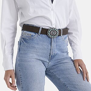 Brown Foux Leather Floral Pattern Buckle Belt