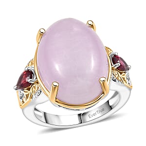EverTrue Kunzite, Orissa Rhodolite Garnet Ring in 18K YG Plated and Platinum Bond (Size 10.0) 16.65 ctw