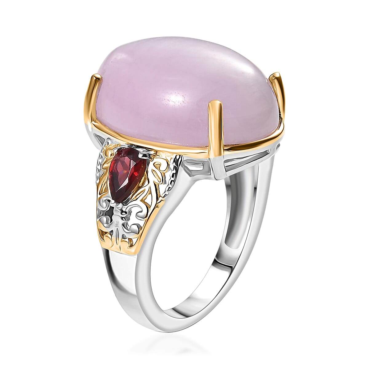 EverTrue Kunzite and Rhodolite Garnet Ring in 18K Yellow Gold Plated and Platinum Bond 15.80 ctw (Size 10.0)