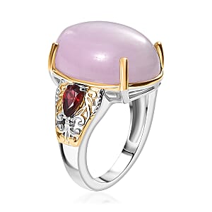 EverTrue Kunzite, Orissa Rhodolite Garnet Ring in 18K YG Plated and Platinum Bond (Size 10.0) 16.65 ctw