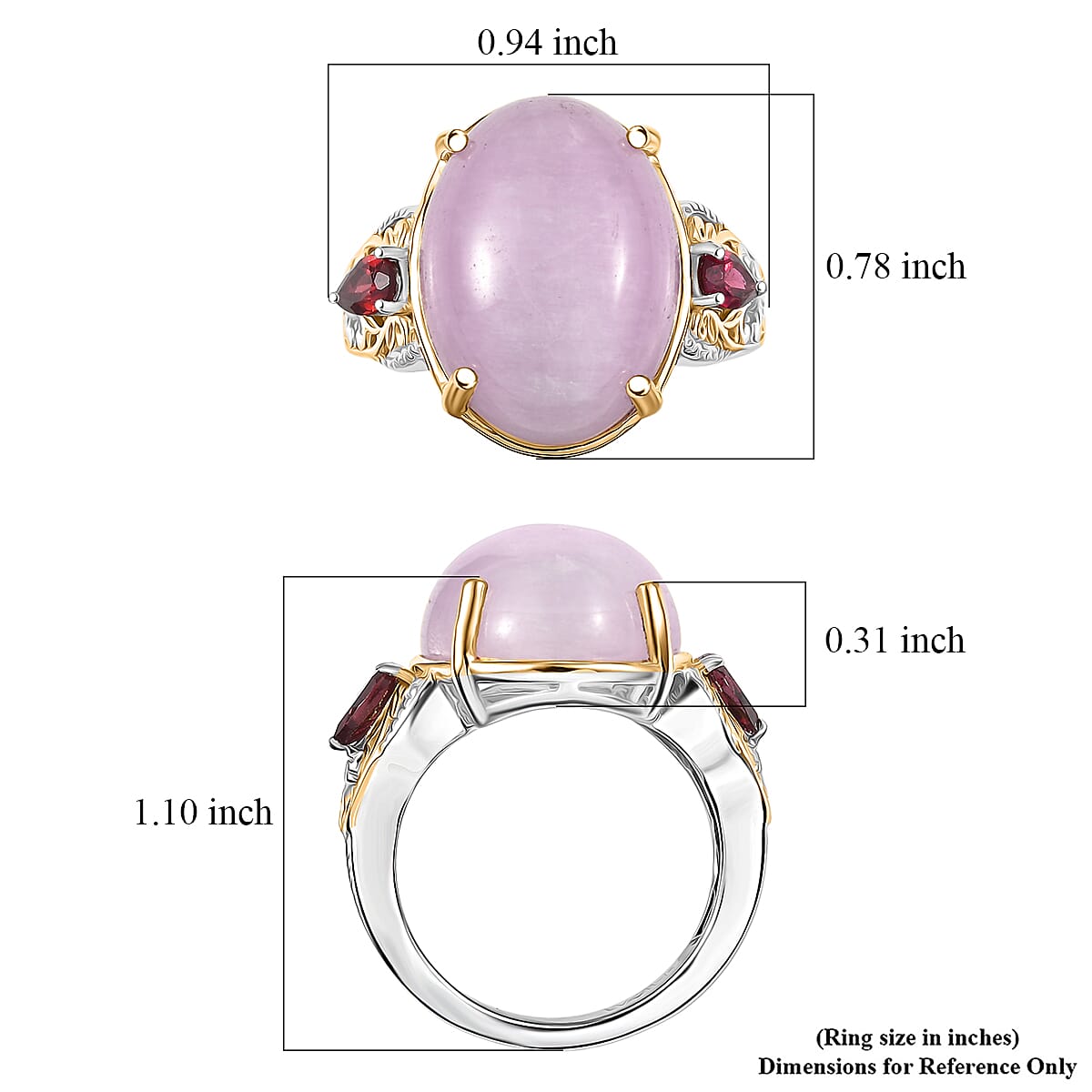 EverTrue Kunzite and Rhodolite Garnet Ring in 18K Yellow Gold Plated and Platinum Bond 15.80 ctw (Size 10.0)