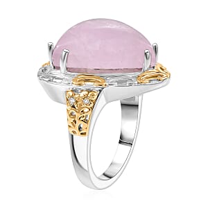 EverTrue Kunzite, White Zircon Ring in 18K YG Plated and Platinum Bond (Size 10.0) 10.85 ctw