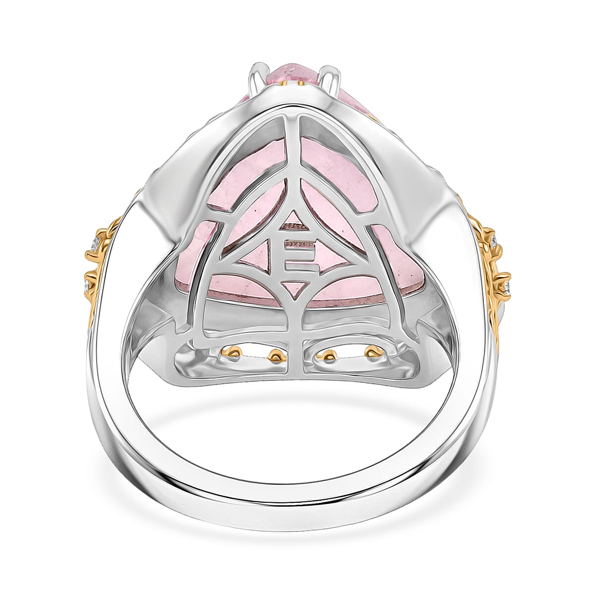 EverTrue Kunzite , White Zircon Fillegree Work Ring in 18K YG Plated and Platinum Bond (Size 6) 13.26 ctw