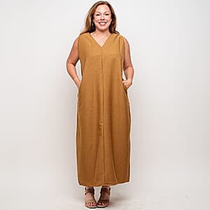 La Marey Taupe Deep V Neck Maxi Dress - One Size Missy 