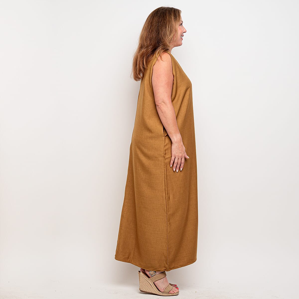 La Marey Taupe Deep V Neck Maxi Dress - One Size Missy  image number 1