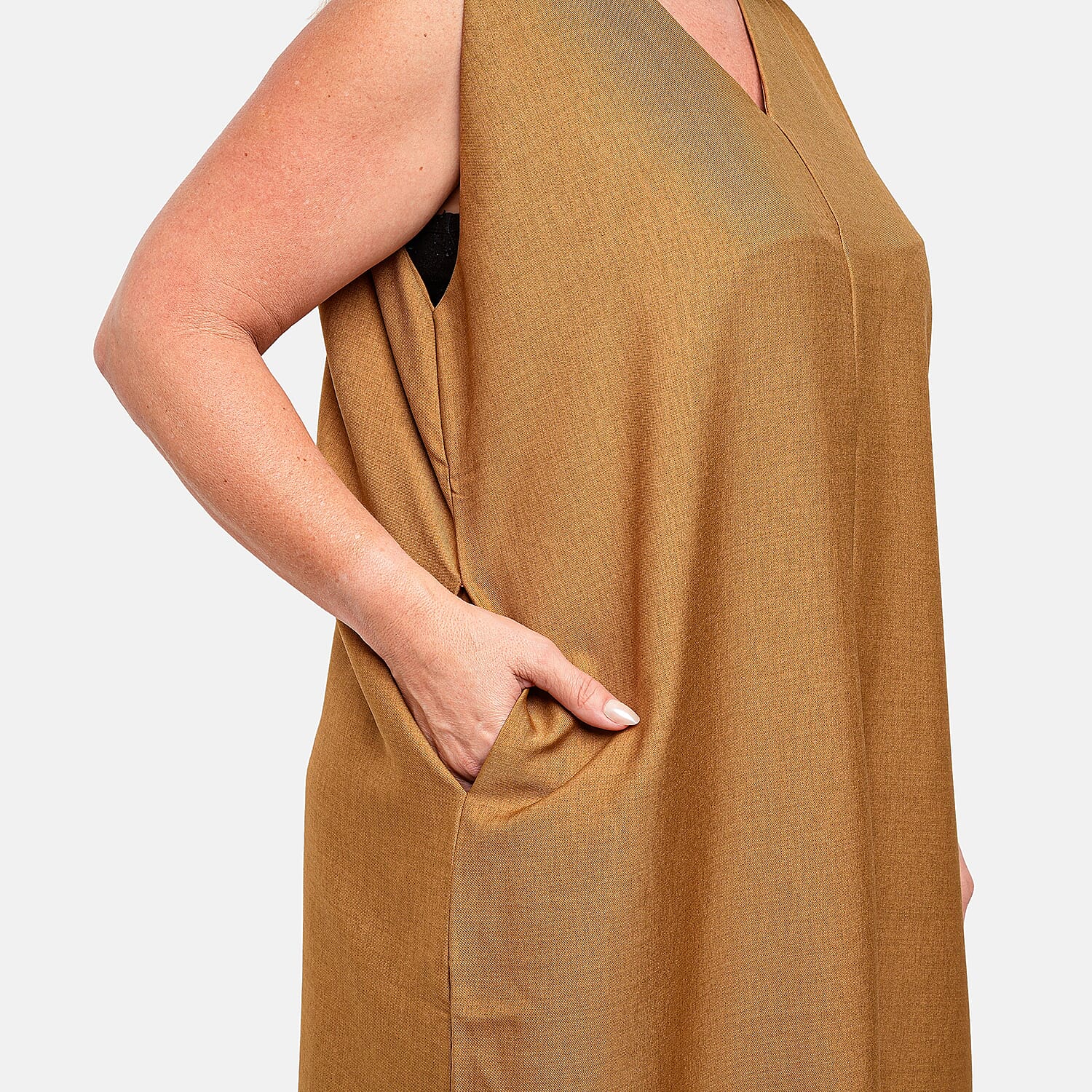 La Marey Taupe Deep V Neck Maxi Dress - One Size Missy
