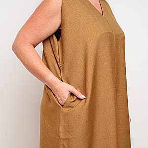 La Marey Taupe Deep V Neck Maxi Dress - One Size Missy 