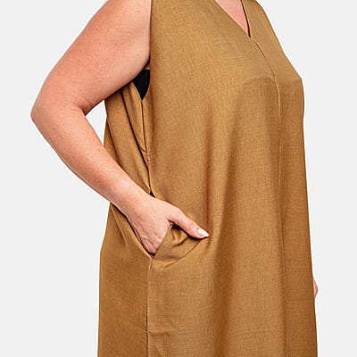 La Marey Taupe Deep V Neck Maxi Dress - One Size Missy