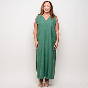 La Marey Green Deep V Neck Maxi Dress - One Size Missy