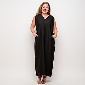 La Marey Black Deep V Neck Maxi Dress - One Size Missy