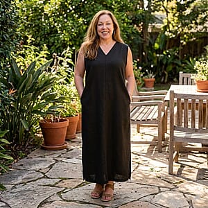 La Marey Black Deep V Neck Maxi Dress - One Size Missy