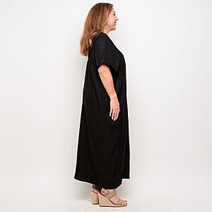 La Marey Black V Neck Kimono Sleeve Maxi Dress- One Size Fits Most