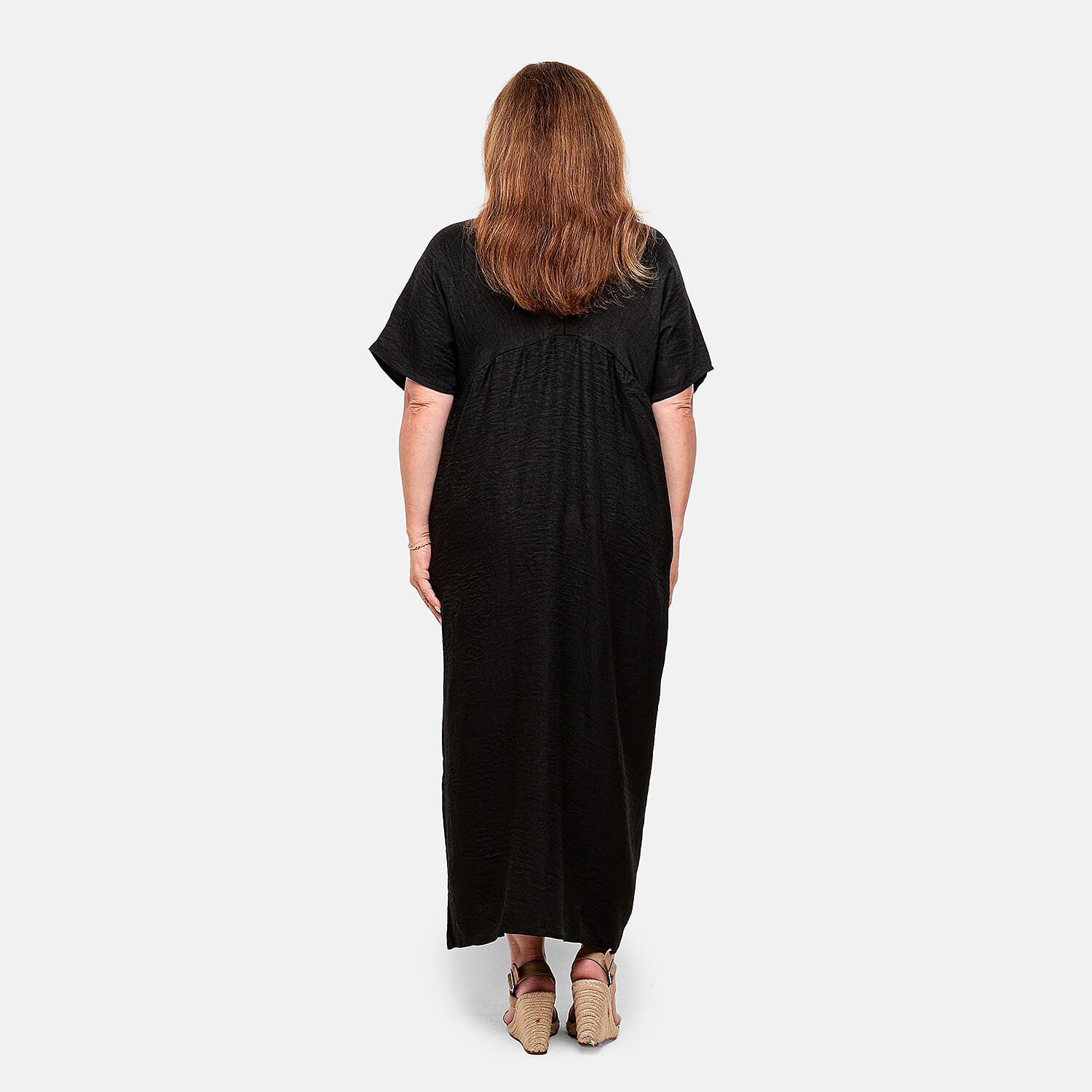 La Marey Black V Neck Kimono Sleeve Maxi Dress- One Size Fits Most