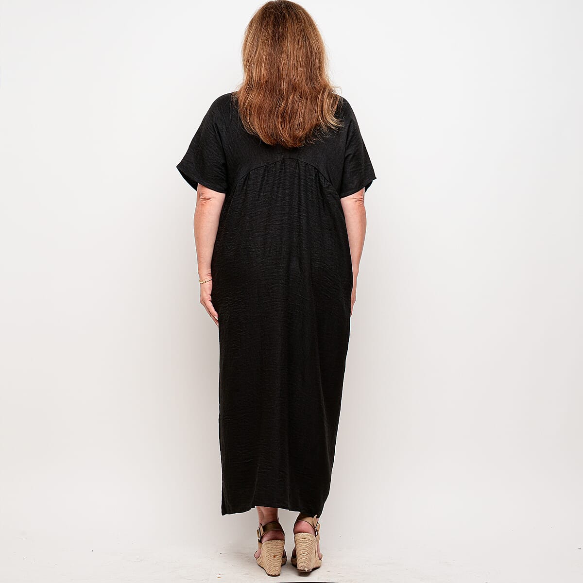 La Marey Black V Neck Kimono Sleeve Maxi Dress- One Size Fits Most image number 2