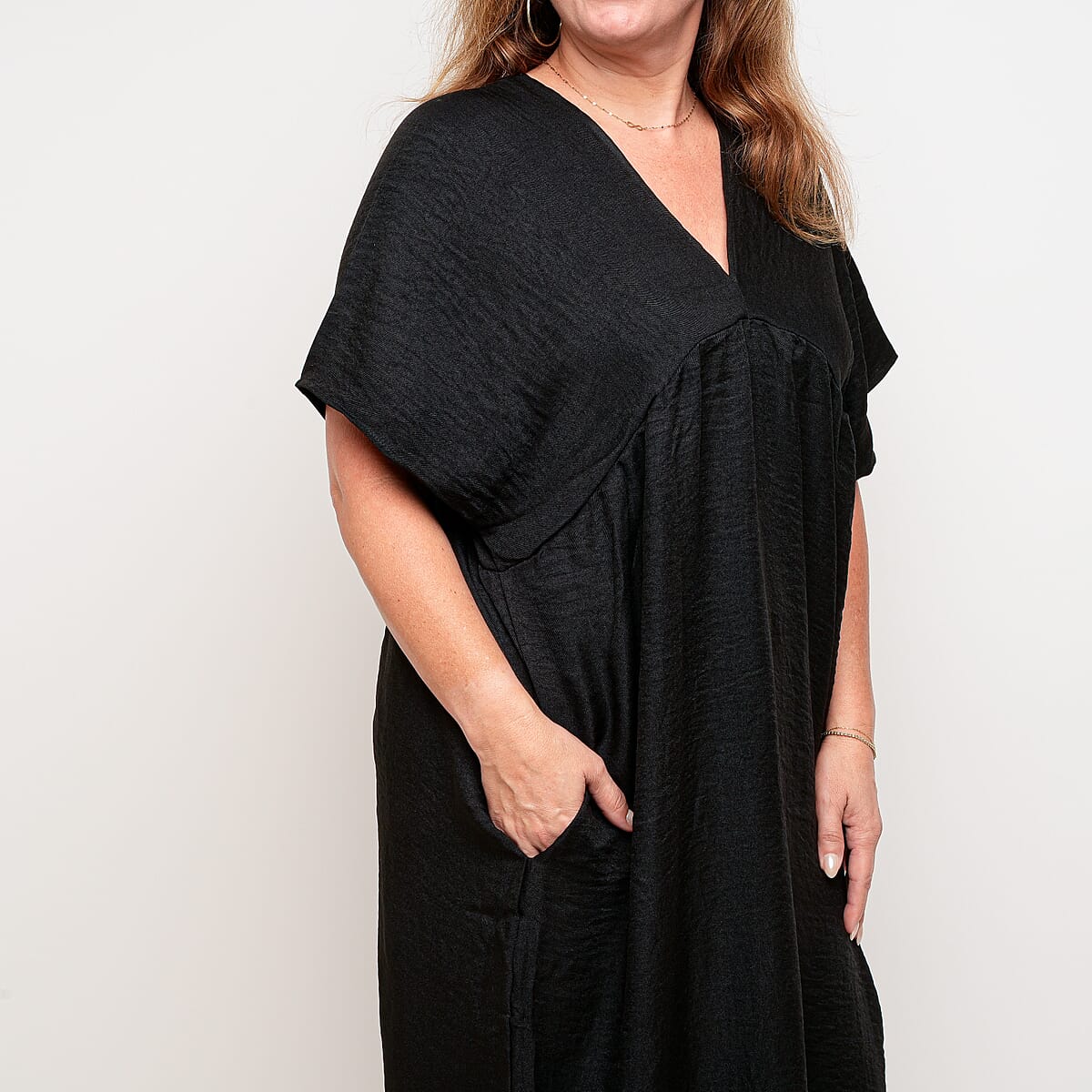 La Marey Black V Neck Kimono Sleeve Maxi Dress- One Size Fits Most image number 3