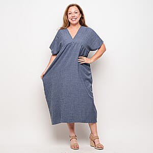 La Marey Blue V Neck Kimono Sleeve Maxi Dress- One Size Fits Most