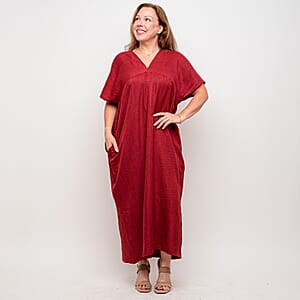 La Marey Wine V Neck Kimono Sleeve Maxi Dress- One Size Fits Most