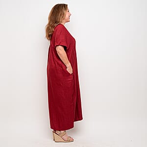La Marey Wine V Neck Kimono Sleeve Maxi Dress- One Size Fits Most