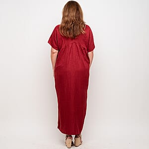 La Marey Wine V Neck Kimono Sleeve Maxi Dress- One Size Fits Most