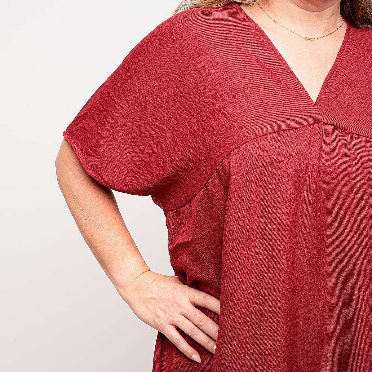 La Marey Wine V Neck Kimono Sleeve Maxi Dress- One Size Fits Most image number 3