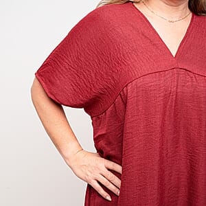 La Marey Wine V Neck Kimono Sleeve Maxi Dress- One Size Fits Most