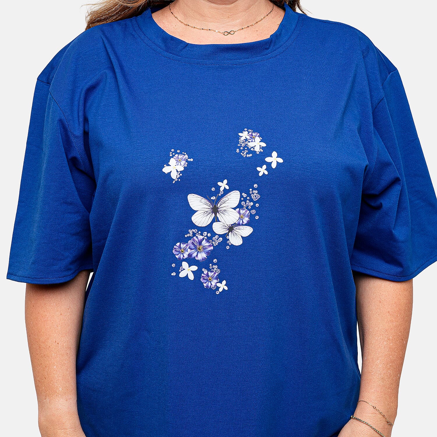 La Marey Navy Butterfly Pattern Short Sleeve Tops - One Size Fits Most