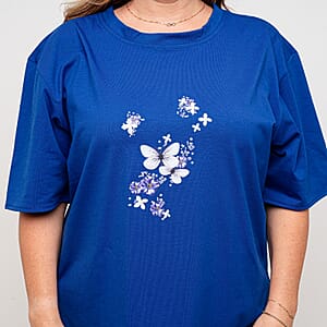 La Marey Navy Butterfly Pattern Short Sleeve Tops - One Size Fits Most