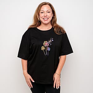 La Marey Black Dandelion Pattern Short Sleeve Tops - One Size Fits Most