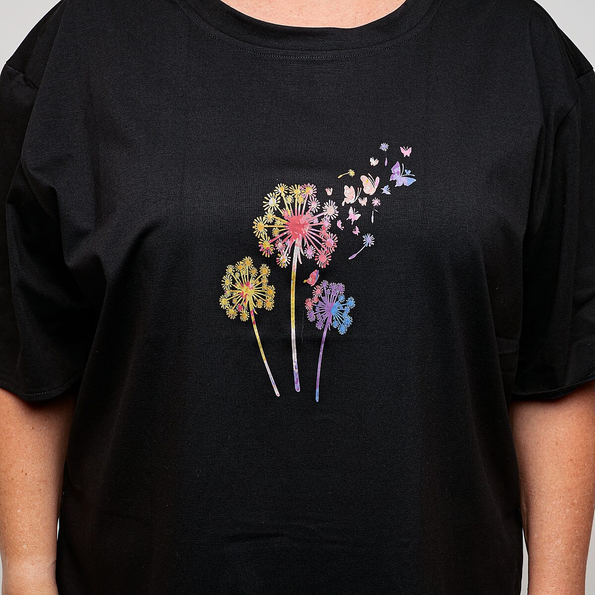 La Marey Black Dandelion Pattern Short Sleeve Tops - One Size Fits Most image number 3