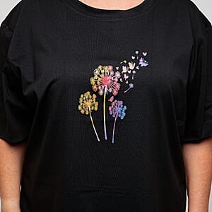 La Marey Black Dandelion Pattern Short Sleeve Tops - One Size Fits Most