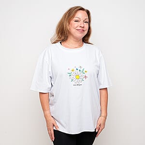 La Marey White Daisy Pattern Short Sleeve Tops - One Size Fits Most