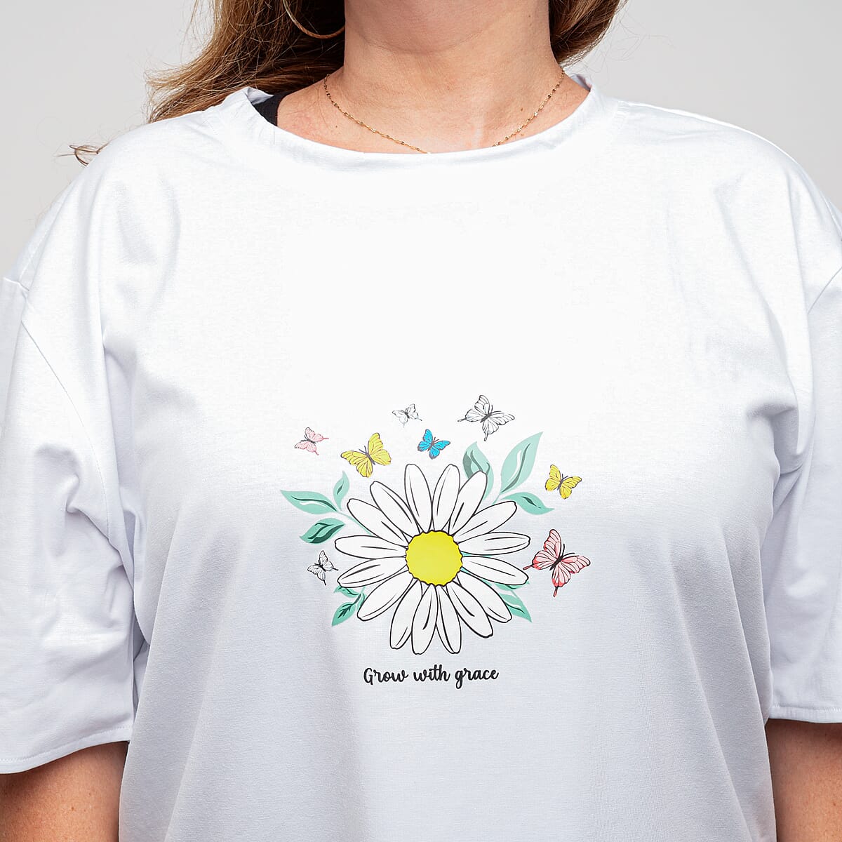 La Marey White Daisy Pattern Short Sleeve Tops - One Size Fits Most image number 3