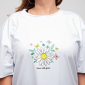 La Marey White Daisy Pattern Short Sleeve Tops - One Size Fits Most