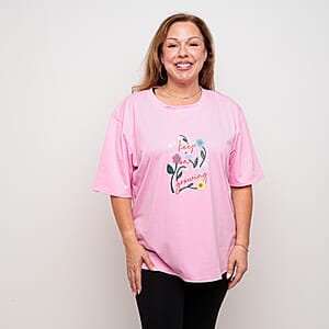 La Marey Pink Flower Pattern Short Sleeve Tops - One Size Fits Most