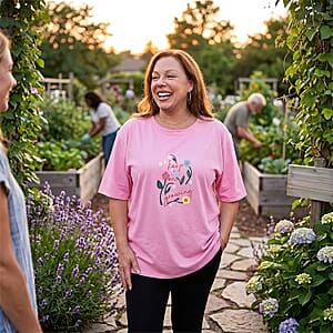 La Marey Pink Flower Pattern Short Sleeve Tops - One Size Fits Most