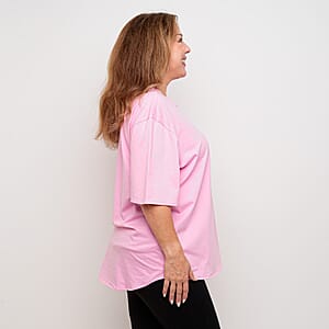 La Marey Pink Flower Pattern Short Sleeve Tops - One Size Fits Most