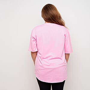 La Marey Pink Flower Pattern Short Sleeve Tops - One Size Fits Most