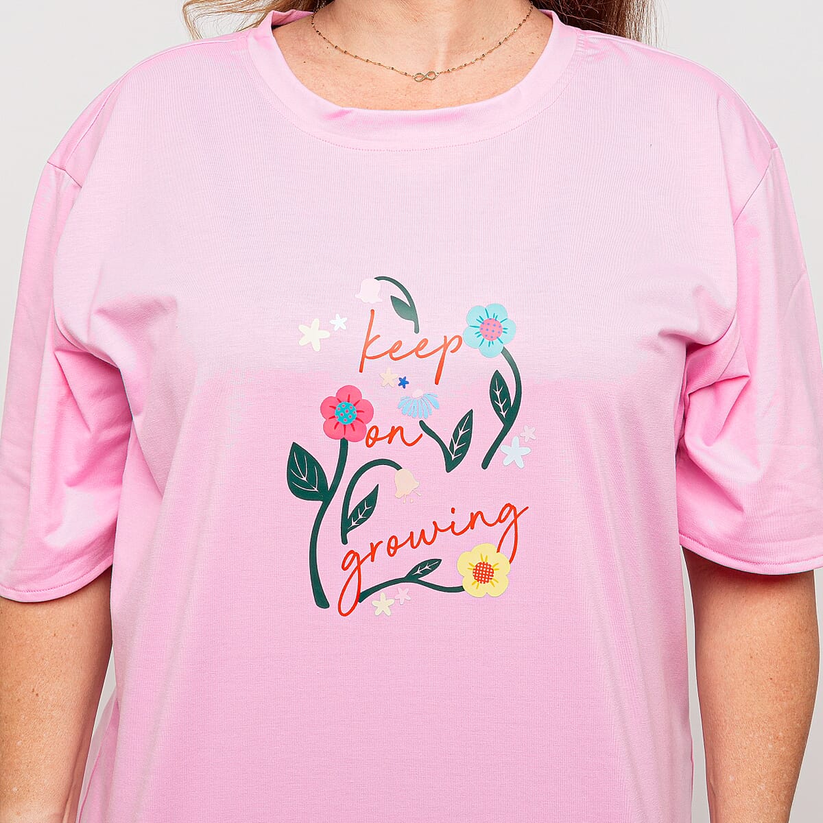 La Marey Pink Flower Pattern Short Sleeve Tops - One Size Fits Most image number 3