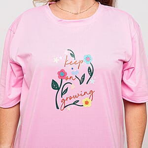 La Marey Pink Flower Pattern Short Sleeve Tops - One Size Fits Most