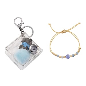 Strada SL68 Quartz Movement Keychain Watch with Dog Charms Strap and Nylon Bracelet with Ceramic Charms (7-7.5In)