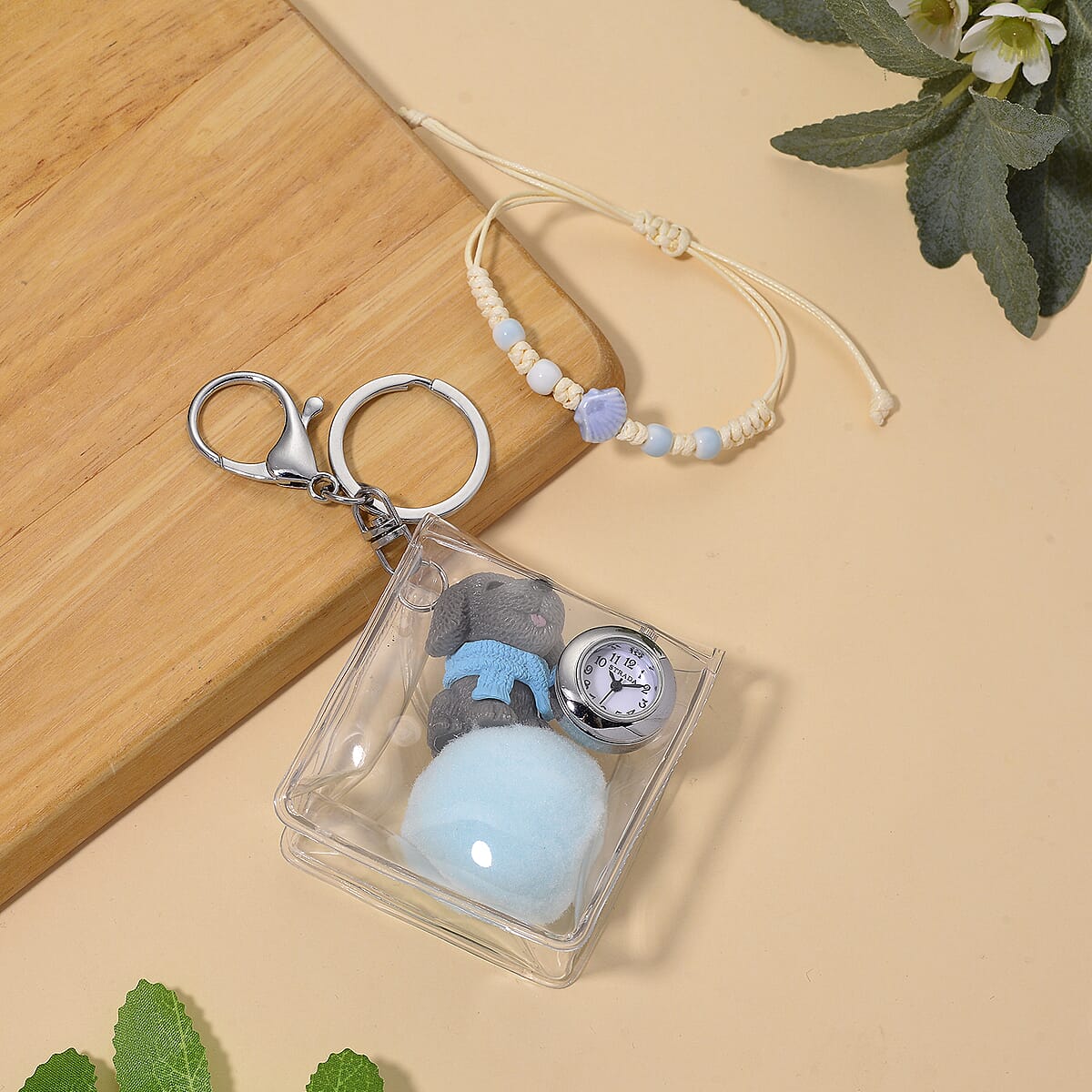 Strada SL68 Quartz Movement Keychain Watch with Dog Charms Strap and Nylon Bracelet with Ceramic Charms (7-7.5In) image number 1