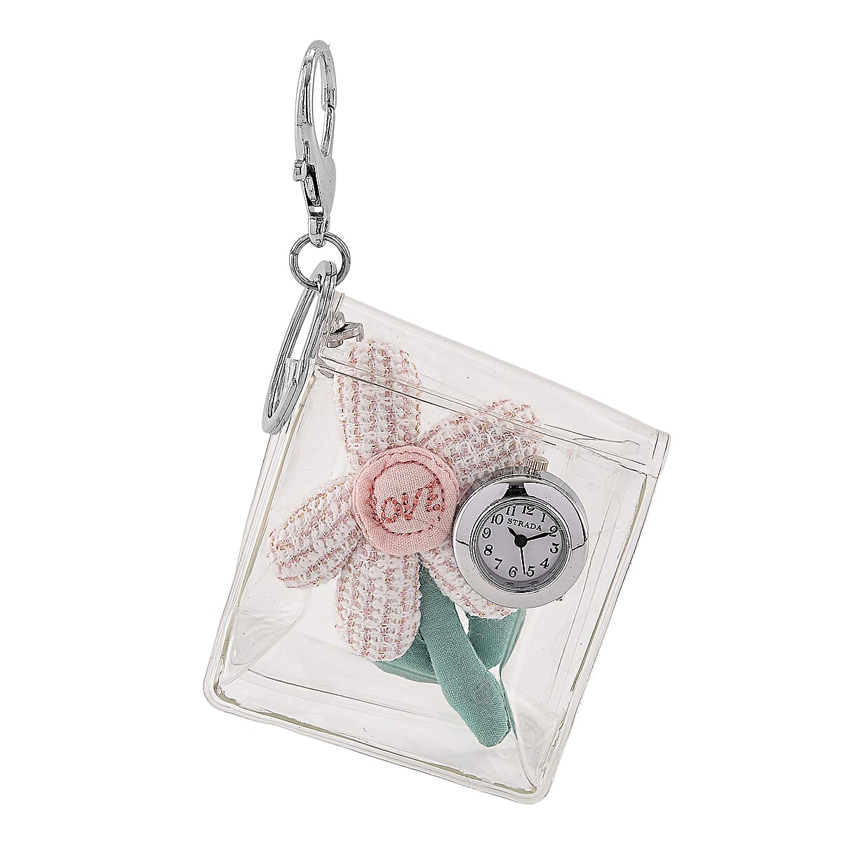Strada SL68 Quartz Movement Keychain Watch with Flower Charms Strap and Nylon Bracelet with Ceramic Charms in Silvertone (7-7.5In) image number 2