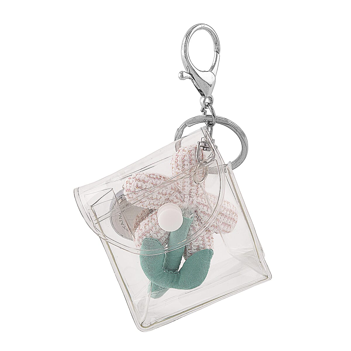 Strada SL68 Quartz Movement Keychain Watch with Flower Charms Strap and Nylon Bracelet with Ceramic Charms in Silvertone (7-7.5In) image number 3