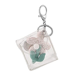 Strada SL68 Quartz Movement Keychain Watch with Flower Charms Strap and Nylon Bracelet with Ceramic Charms in Silvertone (7-7.5In)