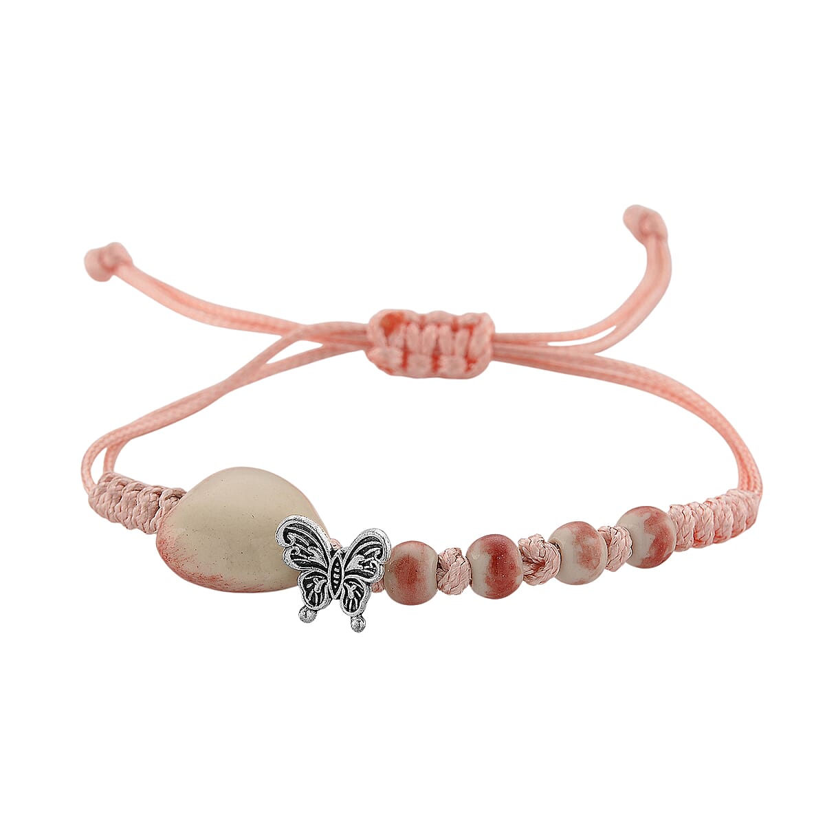 Strada SL68 Quartz Movement Keychain Watch with Flower Charms Strap and Nylon Bracelet with Ceramic Charms in Silvertone (7-7.5In) image number 4