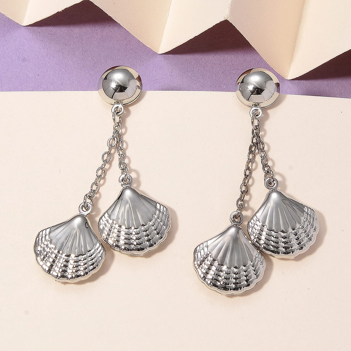 Ocean Shell Dangle Earrings in Stainless Steel image number 1