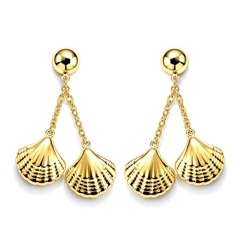 Ocean Shell Dangle Earrings in ION Plated YG Stainless Steel