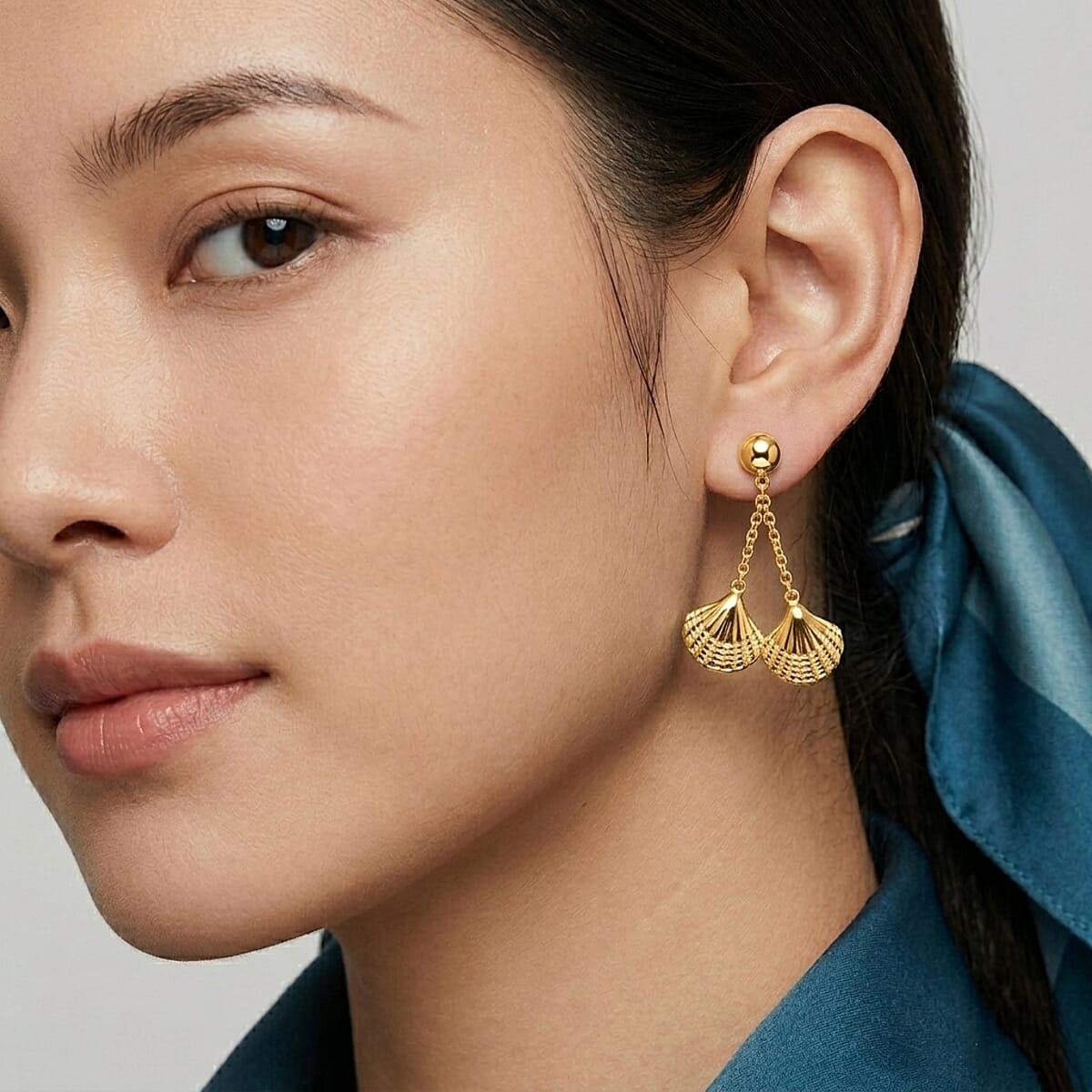 Ocean Shell Dangle Earrings in ION Plated YG Stainless Steel image number 2