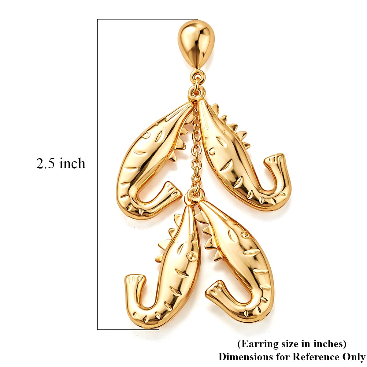 Majestic Golden Octopus Earrings in ION Plated YG Stainless Steel image number 4