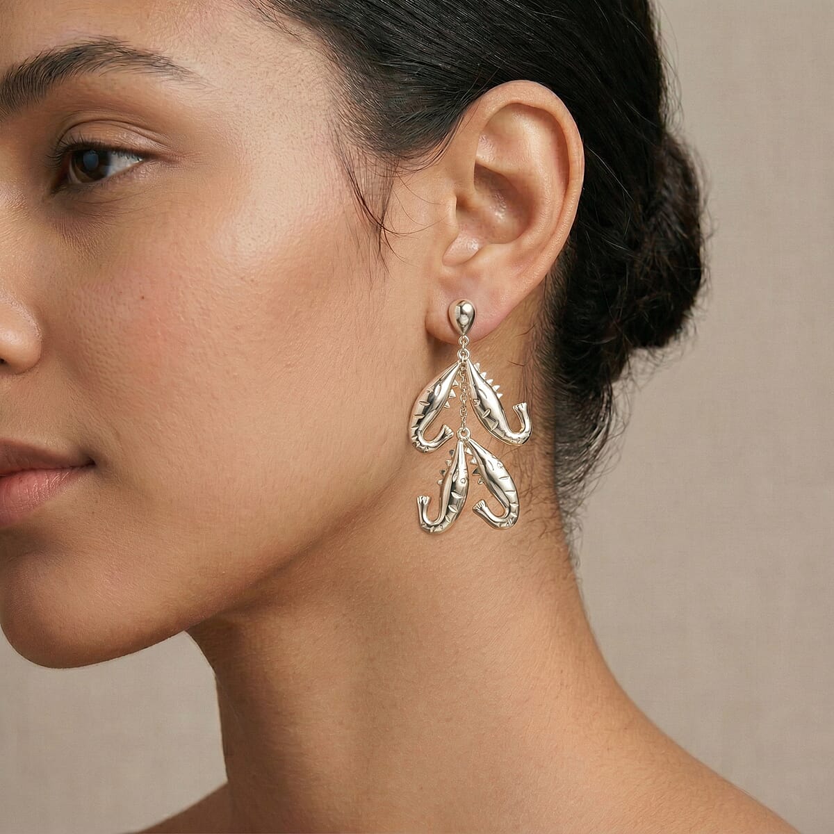 Majestic Golden Octopus Earrings in Stainless Steel image number 2